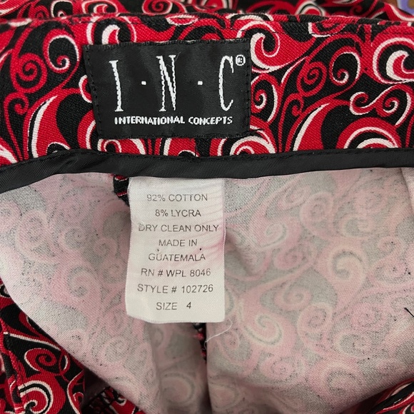 INC International Concepts Red Black White Print Straight Leg Pants Women's Sz 4 - Picture 2 of 4